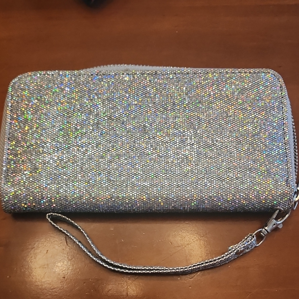 Silver Glitter Wristlet Clutch